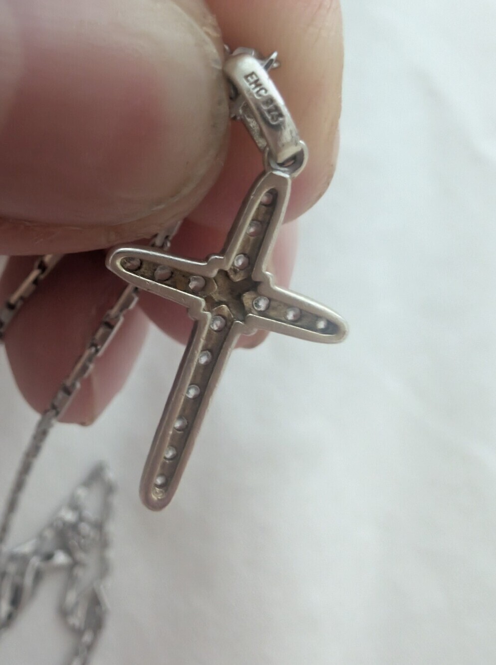 Vintage Real Silver EMC S925 Made In Italy Cross Pendant Necklace Diamonds - Picture 7 of 7